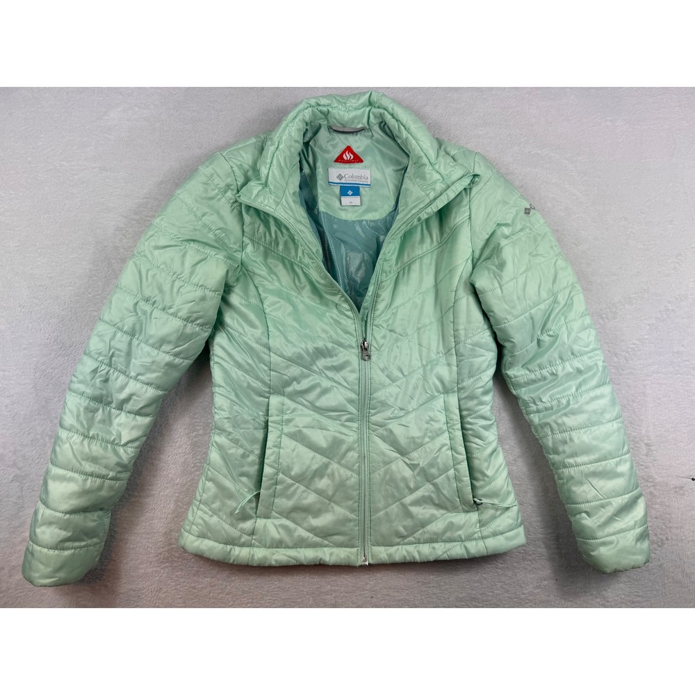 Columbia Omni-Heat Puffer Jacket Womens XS Mint Green Quilted Full Zip Coat
